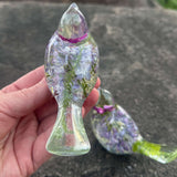 Lilac Whispers – Handmade Resin Bird with Green & Burgundy Accents