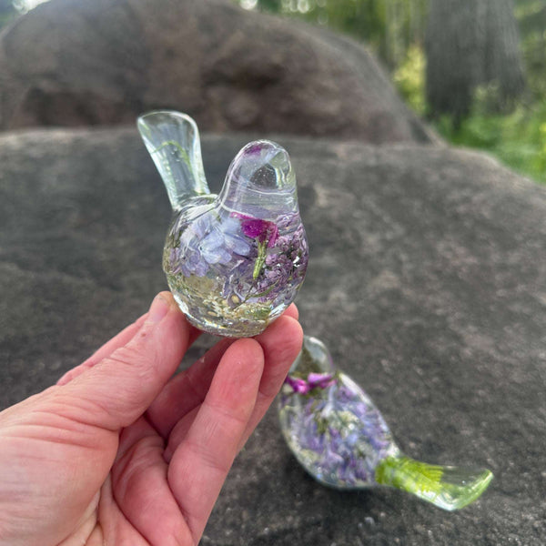 Lilac Whispers – Handmade Resin Bird with Green & Burgundy Accents