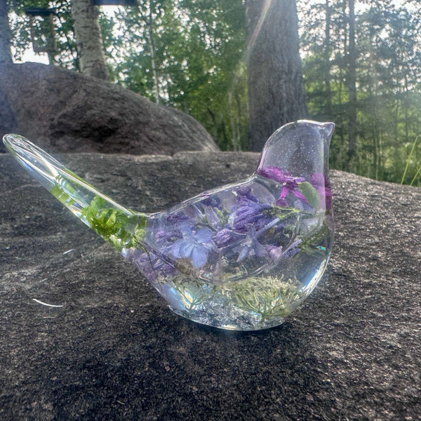 Lilac Whispers – Handmade Resin Bird with Green & Burgundy Accents