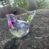 Lilac Whispers – Handmade Resin Bird with Green & Burgundy Accents