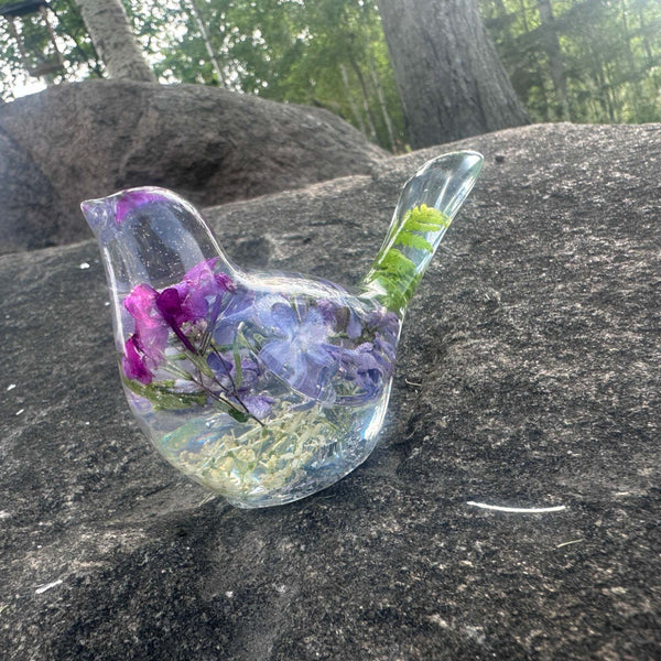 Lilac Whispers – Handmade Resin Bird with Green & Burgundy Accents