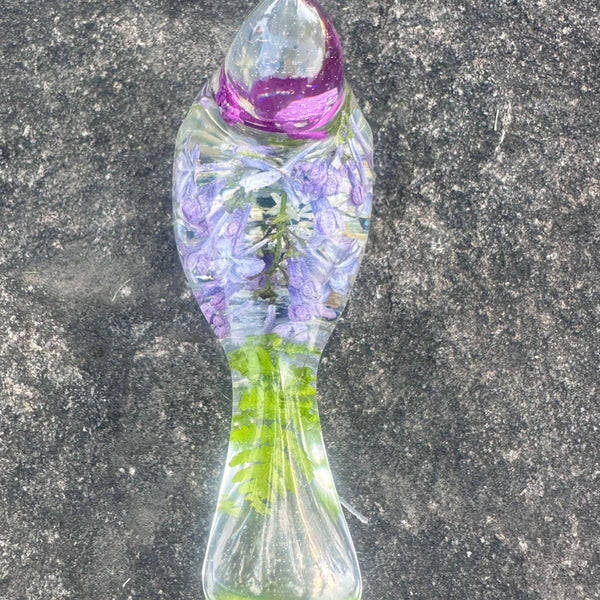 Lilac Whispers – Handmade Resin Bird with Green & Burgundy Accents