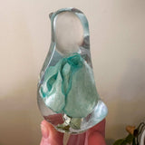 Blue Rose Songbird rainbow rose resin bird decor with real blue tinted rainbow rose in cool aqua resin, handmade Canada