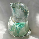 Blue Rose Songbird rainbow rose resin bird decor with real blue tinted rainbow rose in cool aqua resin, handmade Canada