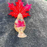 Maple Leaf Songbird - Handmade Resin Bird Maple Leaf & Gold Accents