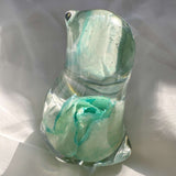 Blue Rose Songbird rainbow rose resin bird decor with real blue tinted rainbow rose in cool aqua resin, handmade Canada
