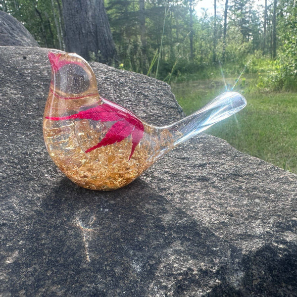 Maple Leaf Songbird - Handmade Resin Bird Maple Leaf & Gold Accents