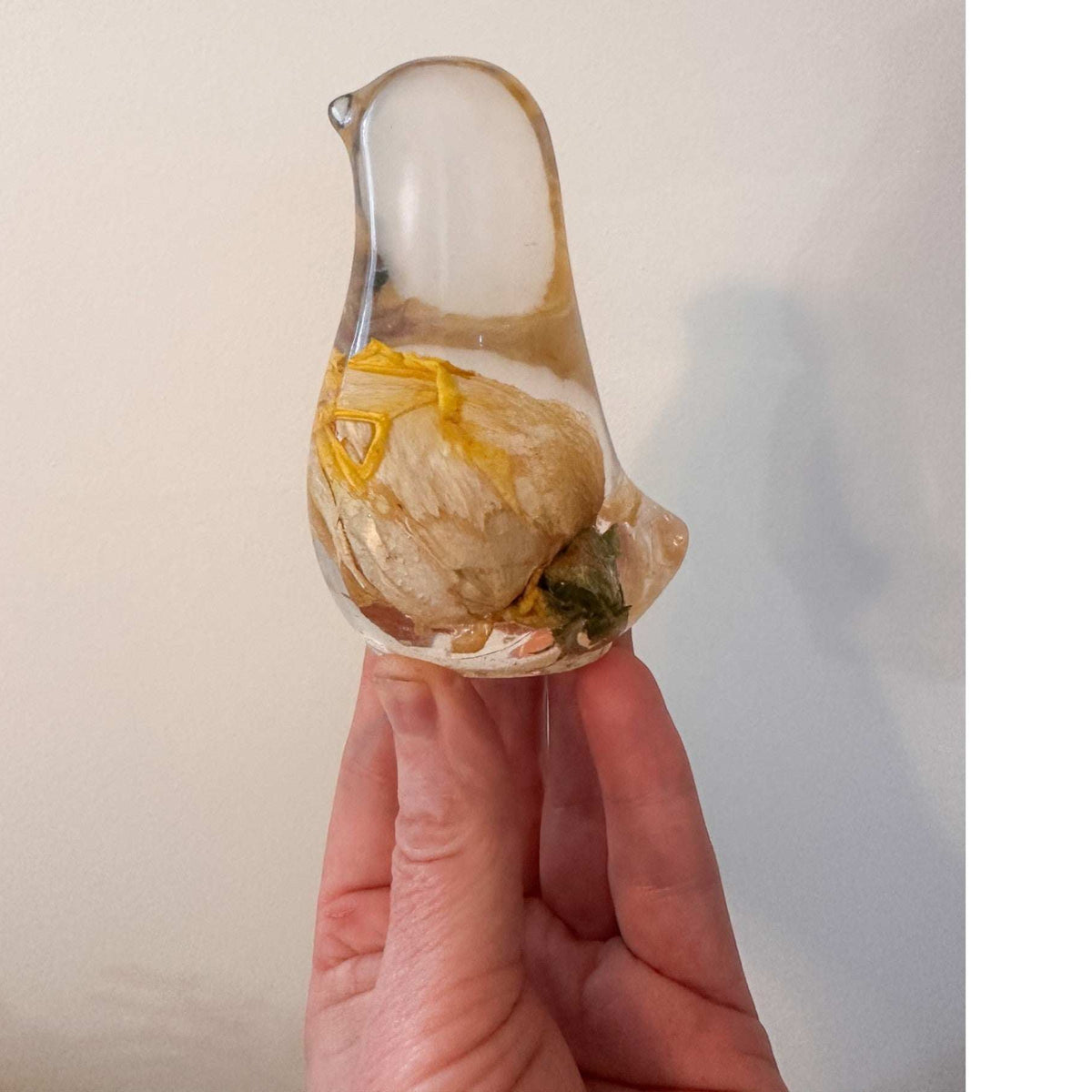 Sunshine Rose Songbird yellow rose resin bird decor with real preserved yellow rose in clear resin, handmade Canada