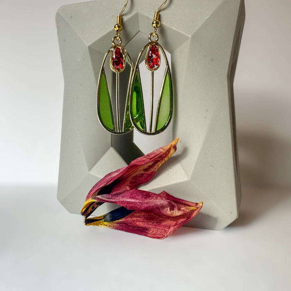 Tulip Spring Fling - Blooming Red Tulip Handmade Resin Earrings