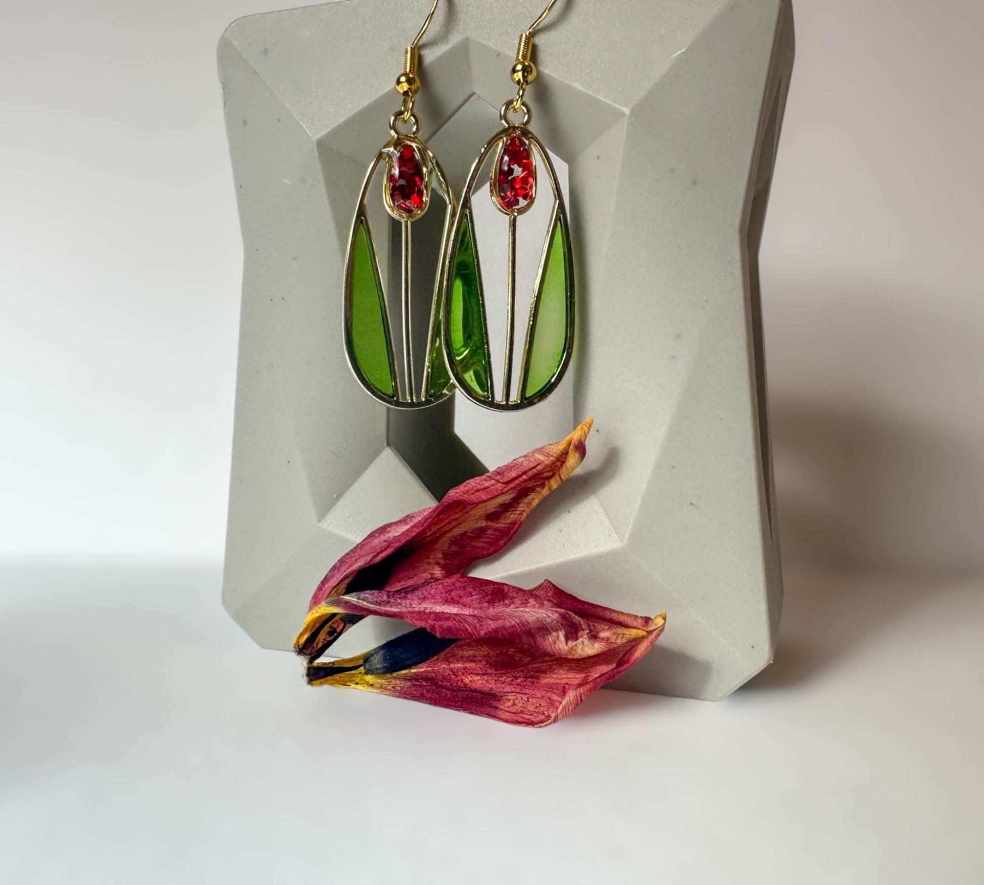 Tulip Spring Fling - Blooming Red Tulip Handmade Resin Earrings