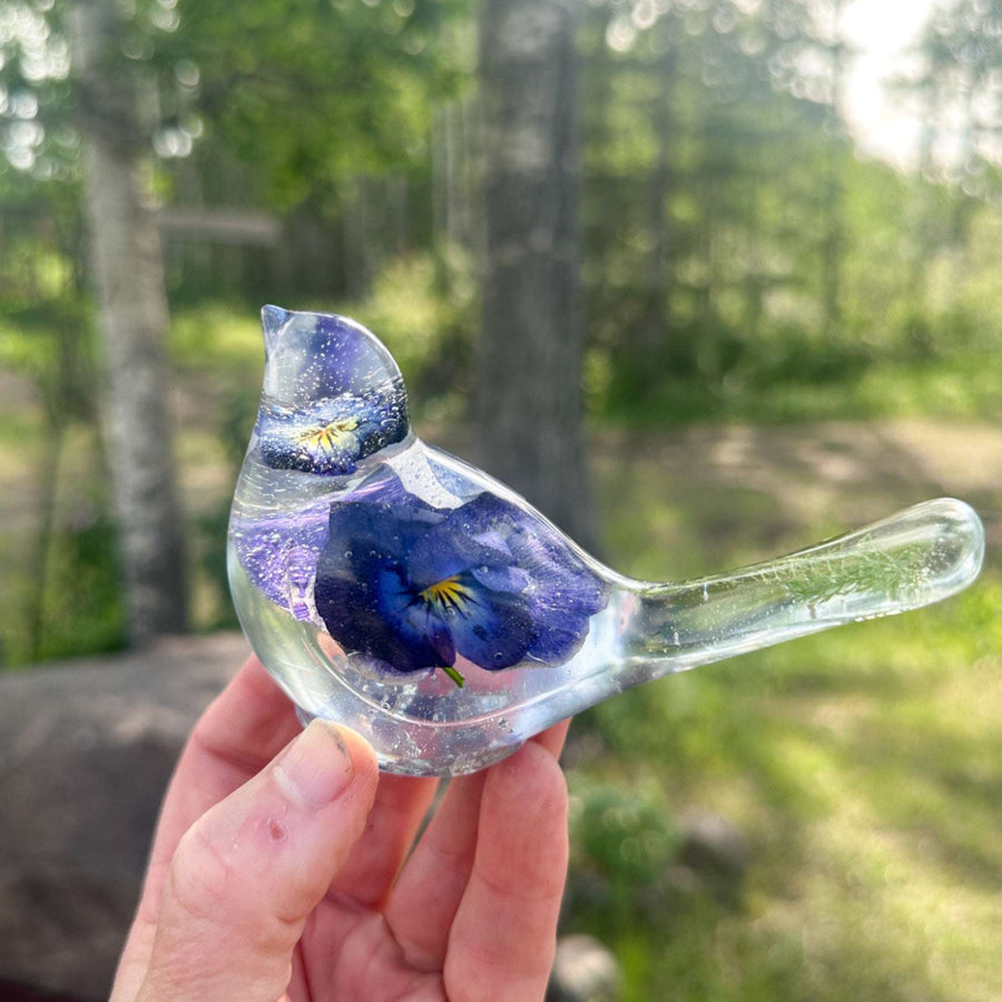 Pansy Songbird - Handmade Resin Bird Decor with Real Pansy Flowers