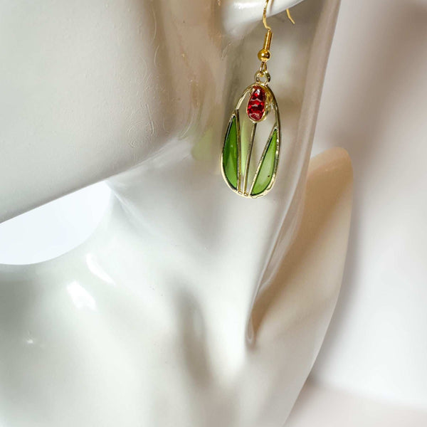 Tulip Spring Fling - Blooming Red Tulip Handmade Resin Earrings