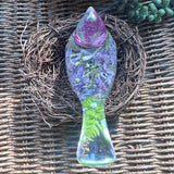 Lilac Whispers – Handmade Resin Bird with Green & Burgundy Accents