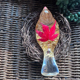Maple Leaf Songbird - Handmade Resin Bird Maple Leaf & Gold Accents