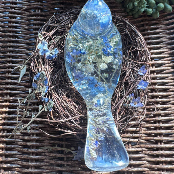 Forget-Me-Not Garden Bird - Handmade Forget-Me-Not Floral Resin Bird