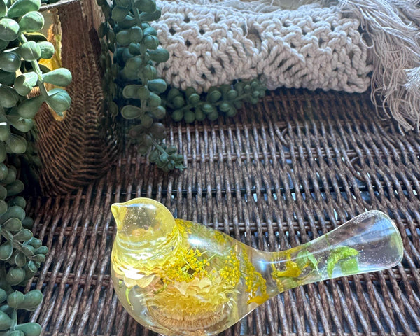 Golden Garden Songbird - Sunshine Strawflower Handmade Resin Bird
