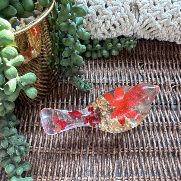 Maple Leaf Songbird - Handmade Resin Bird Maple Leaf & Gold Accents