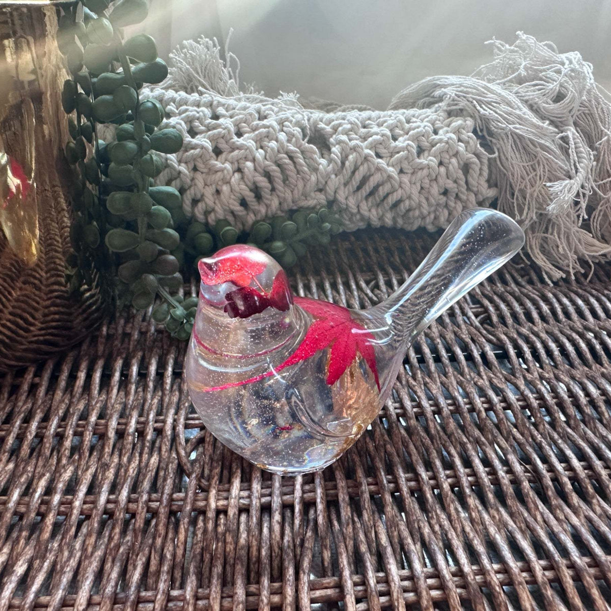 Maple Leaf Songbird - Handmade Resin Bird Maple Leaf & Gold Accents