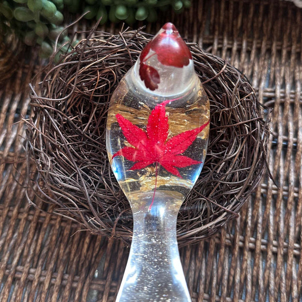 Maple Leaf Songbird - Handmade Resin Bird Maple Leaf & Gold Accents