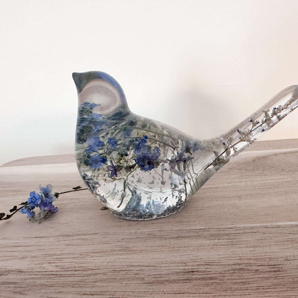 Forget-Me-Not Garden Bird - Handmade Forget-Me-Not Floral Resin Bird
