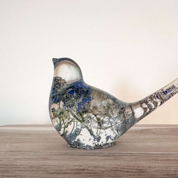 Forget-Me-Not Garden Bird - Handmade Forget-Me-Not Floral Resin Bird