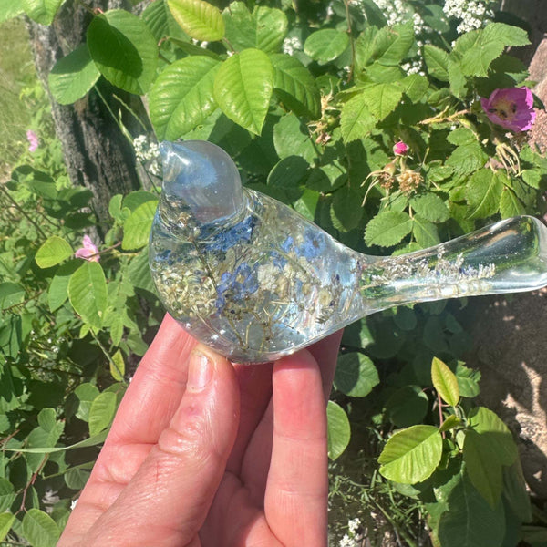 Forget-Me-Not Garden Bird - Handmade Forget-Me-Not Floral Resin Bird