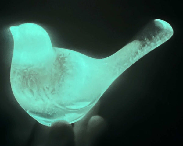 Aurora Wish Songbird teal glow resin bird decor with real preserved dandelion seeds in teal resin handmade Canada