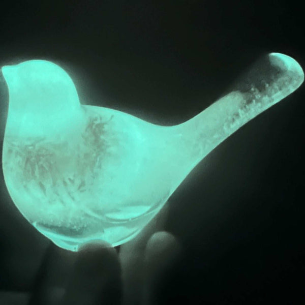 Aurora Wish Songbird teal glow resin bird decor with real preserved dandelion seeds in teal resin handmade Canada