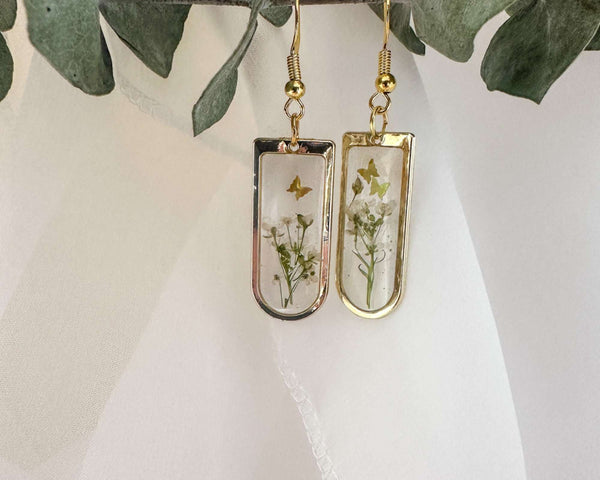 Earrings Whispering Garden Pink & White Handmade Floral Resin Earrings