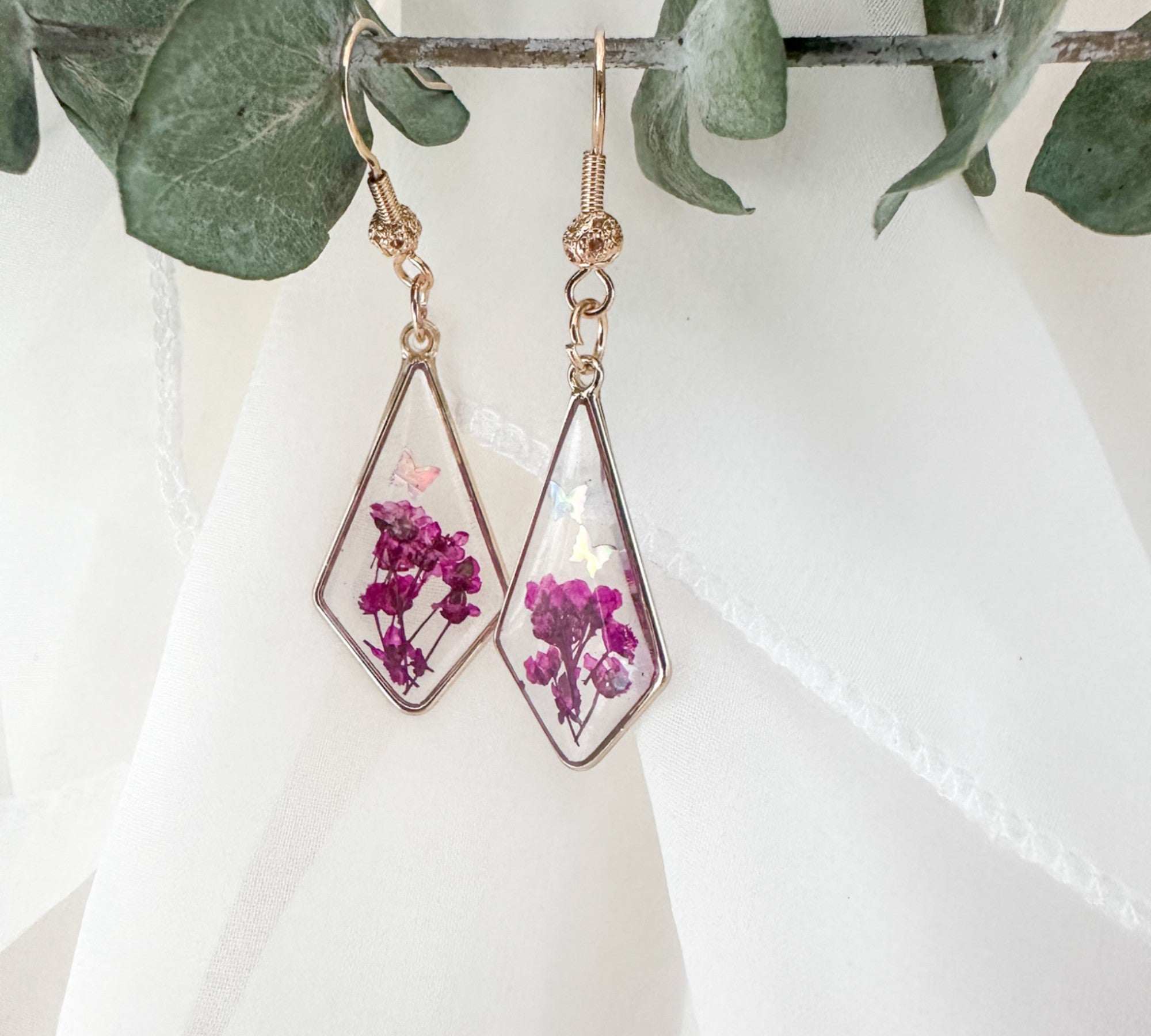 Cherry Blossom Earrings - Handmade Pressed Pink Floral Resin