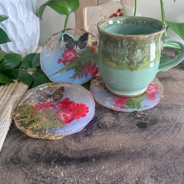 Butterfly Garden Coasters - Handmade Resin Coasters Inspired by Nature