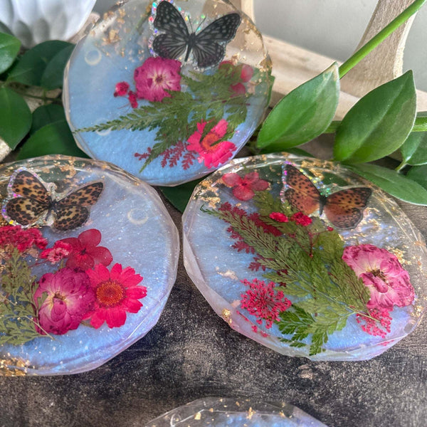 Butterfly Garden Coasters - Handmade Resin Coasters Inspired by Nature