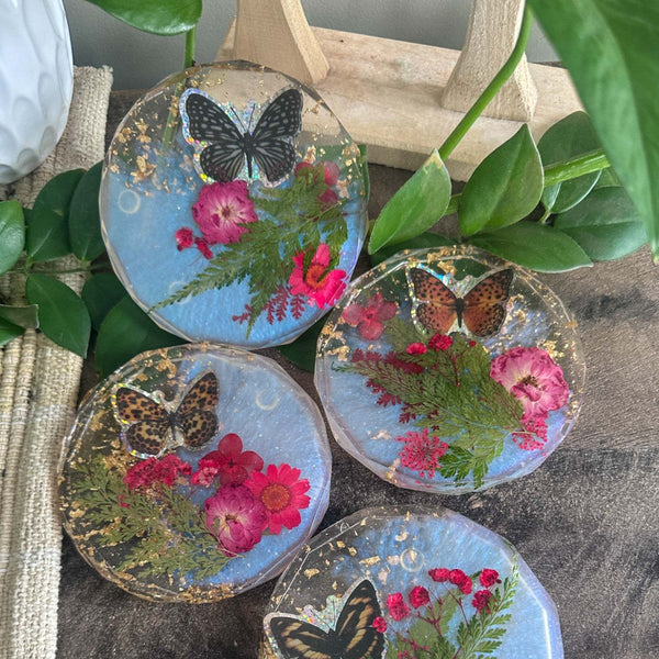 Butterfly Garden Coasters - Handmade Resin Coasters Inspired by Nature