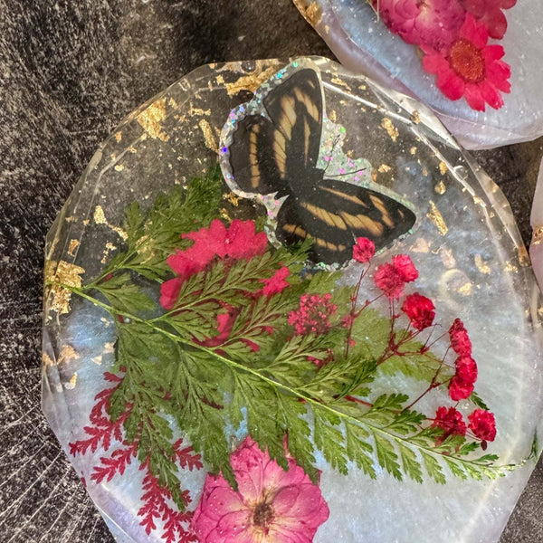 Butterfly Garden Coasters - Handmade Resin Coasters Inspired by Nature