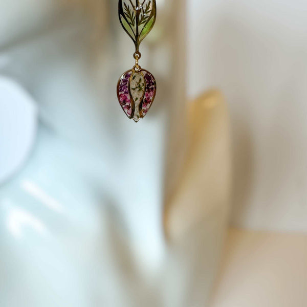 Flower Blossom Bliss Drop Earrings - Handmade with Real Flower Petals