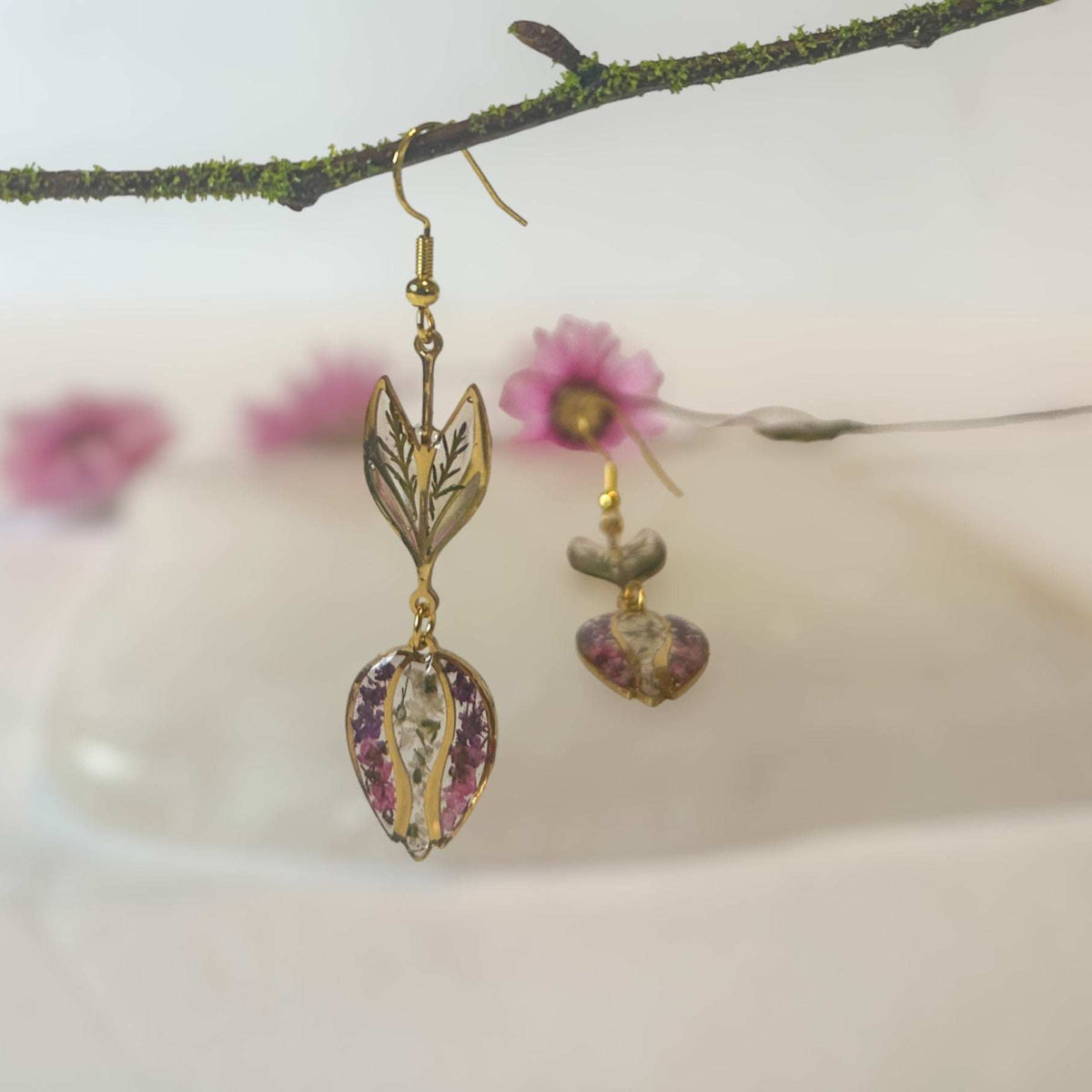 Flower Blossom Bliss Drop Earrings - Handmade with Real Flower Petals