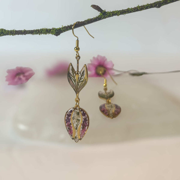 Flower Blossom Bliss Drop Earrings - Handmade with Real Flower Petals