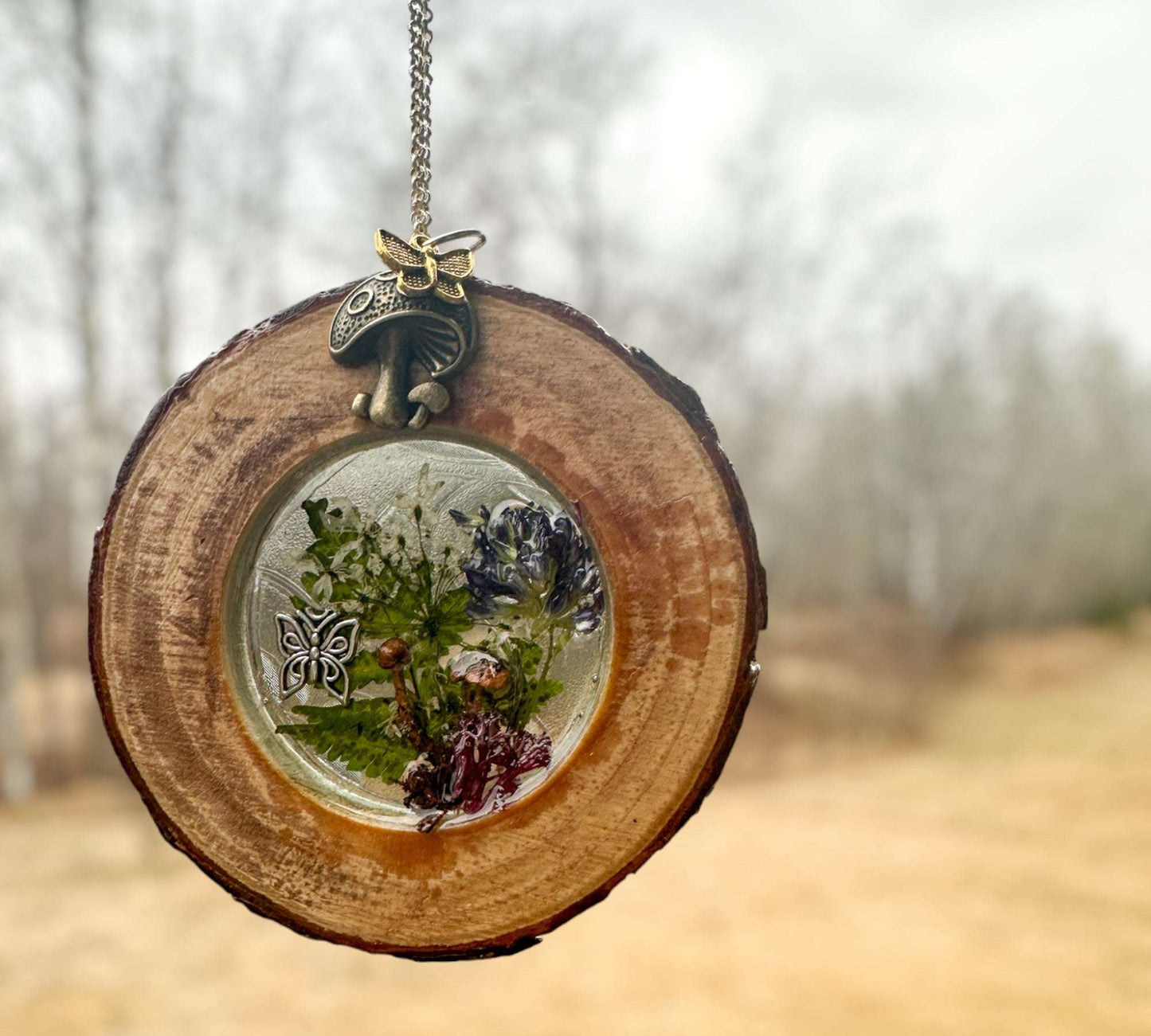 Suncatcher Enchanted Forest: Wood Slice Suncatcher Home Decor Gift Idea