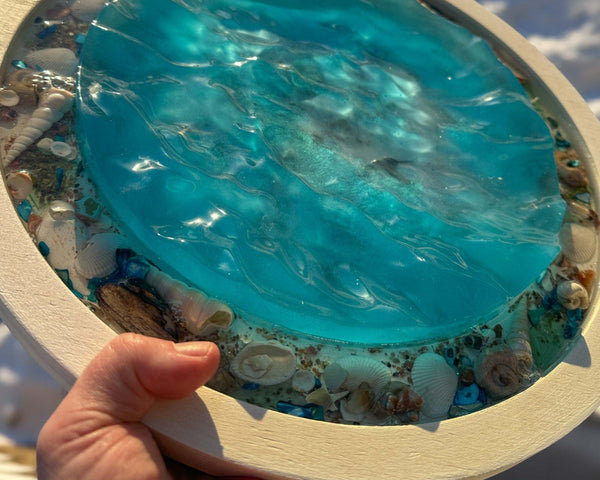 Eternal Summer: Handmade Ocean Portal Resin Wall Art with Seashells