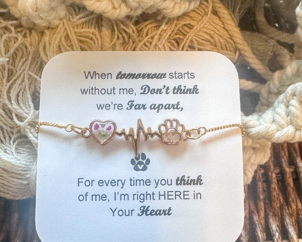 Pet Memorial Bracelet - Handmade Pet Paw & Heart Memorial Bracelet