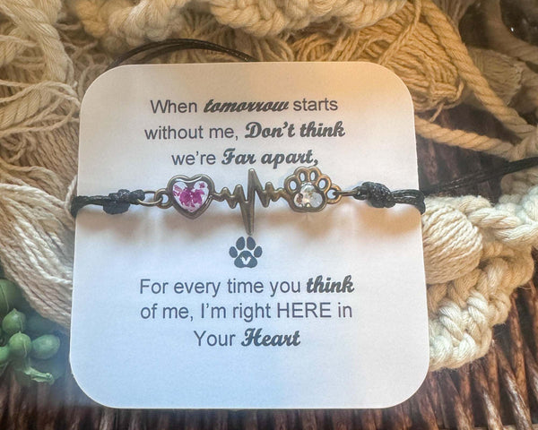 Pet Memorial Bracelet - Handmade Pet Paw & Heart Memorial Bracelet