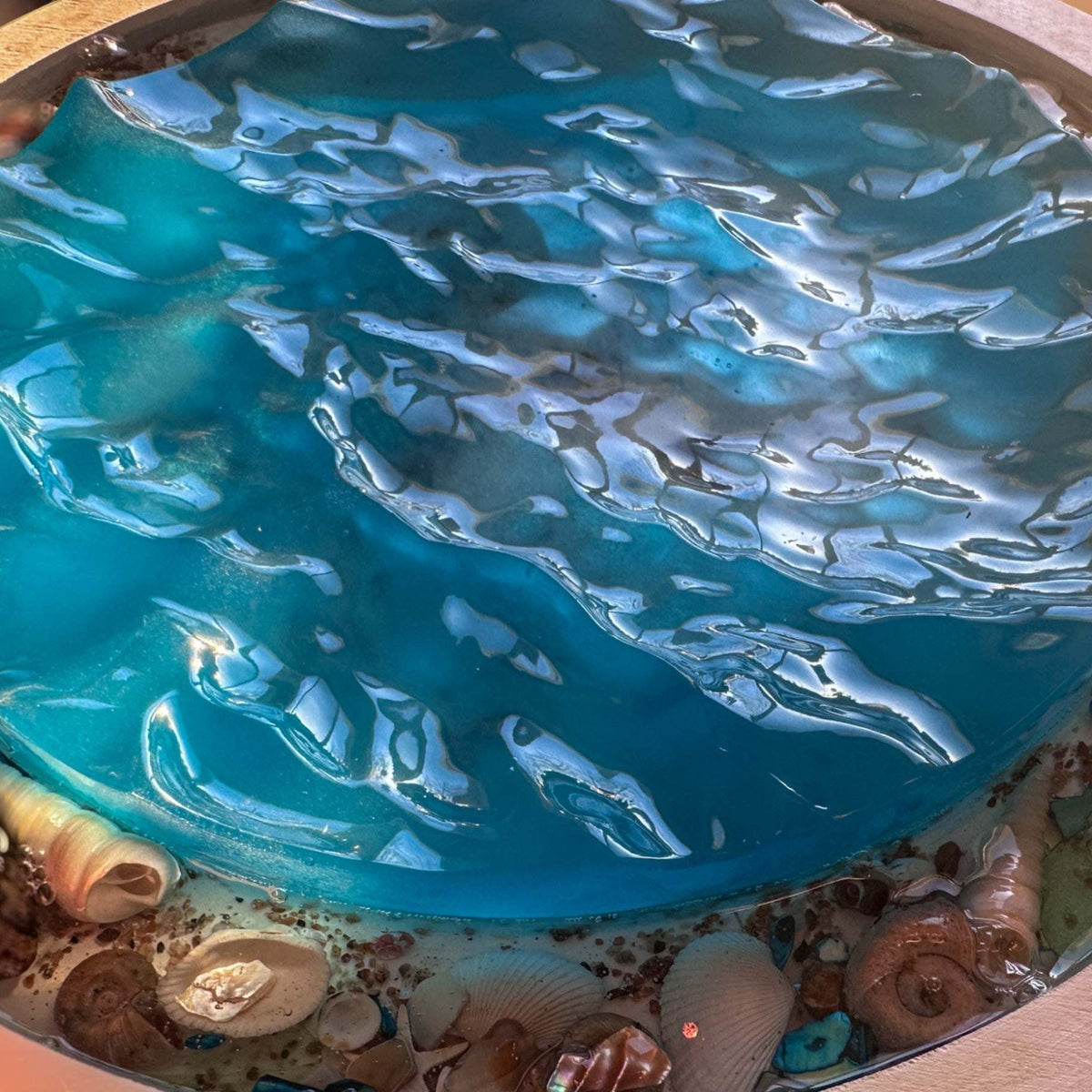 Eternal Summer: Handmade Ocean Portal Resin Wall Art with Seashells