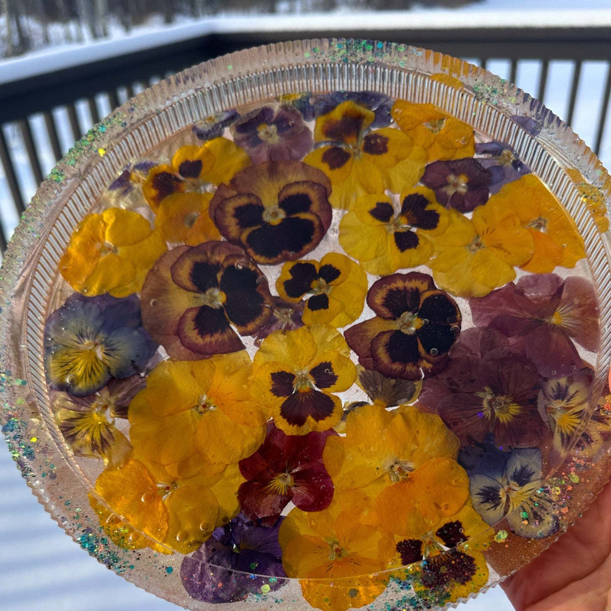 Floral Pansy Tray with Real Pressed Flowers Nature-Inspired Home Decor