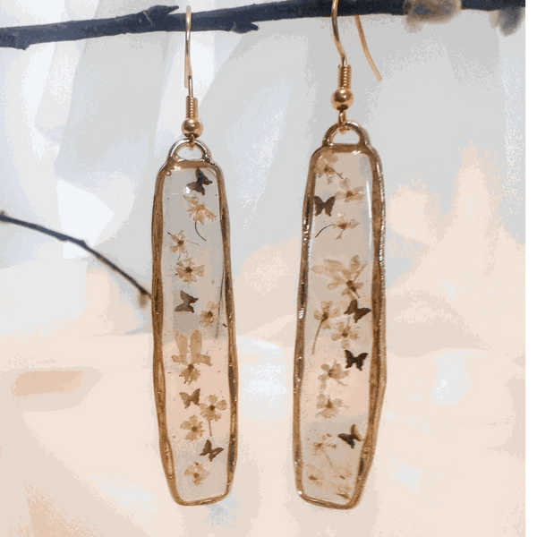 Bloom Cascade Earrings - Minimalistic Meets Boho Style - Pressed Flowers