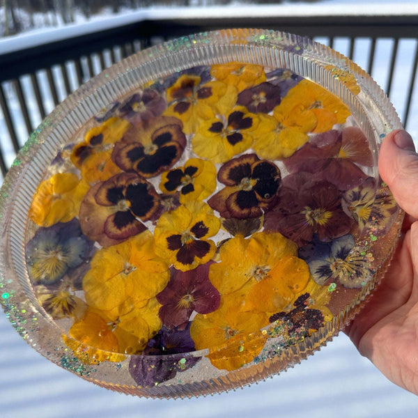 Floral Pansy Tray with Real Pressed Flowers Nature-Inspired Home Decor