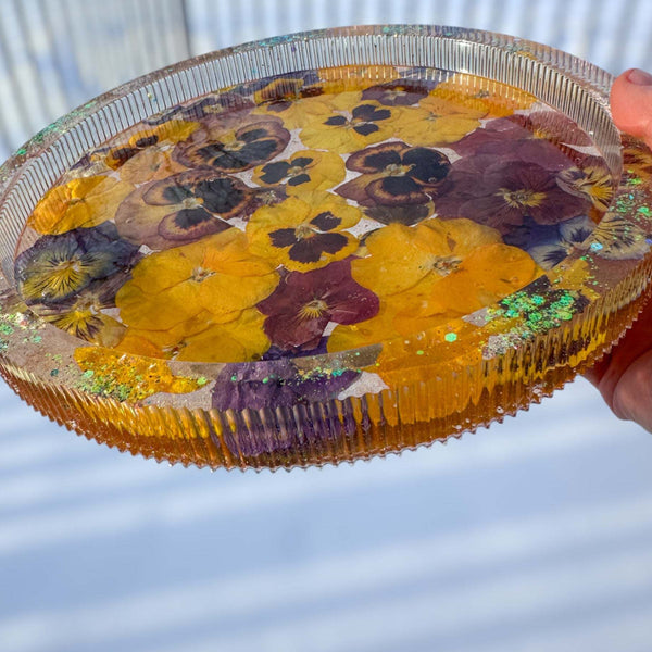 Floral Pansy Tray with Real Pressed Flowers Nature-Inspired Home Decor