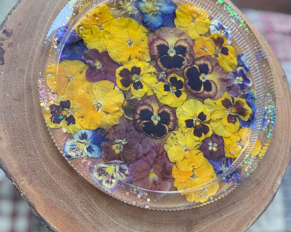 Floral Pansy Tray with Real Pressed Flowers Nature-Inspired Home Decor