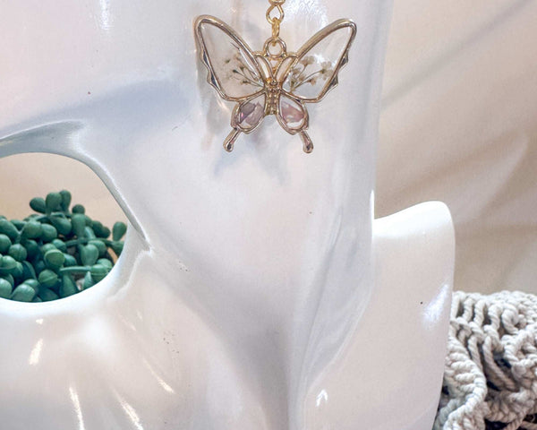 Resin Earrings -Golden Garden Wings Handmade Floral Abalone Butterfly 
