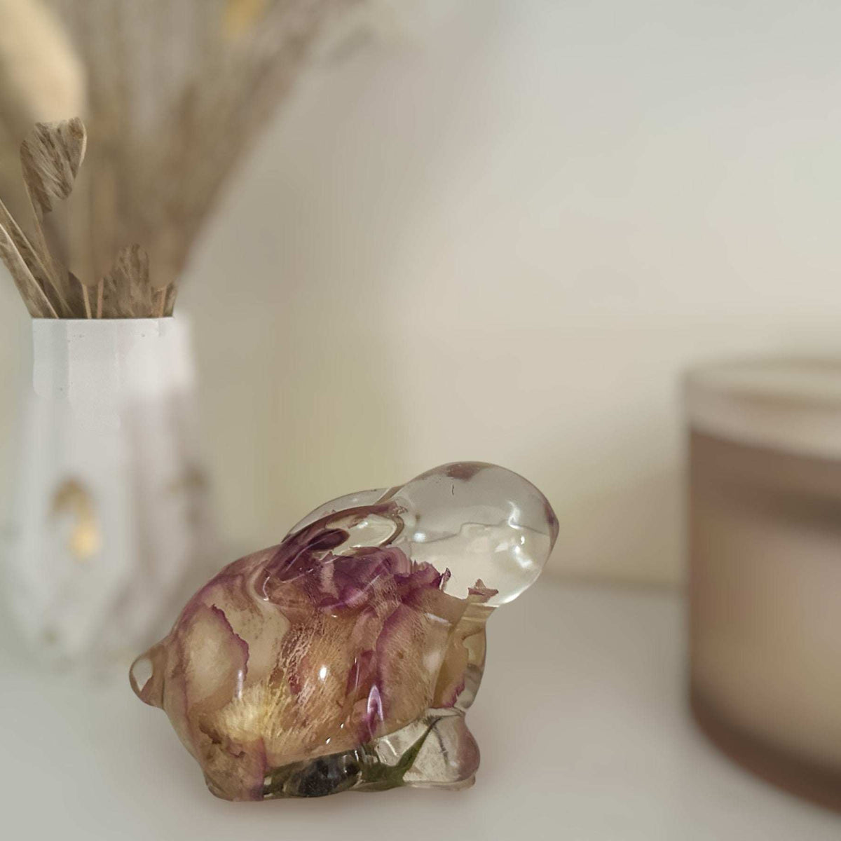 Eternal Blossom Bunny: Resin Rose Keepsake Bunny for Nature Lovers