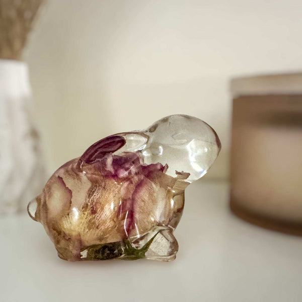 Eternal Blossom Bunny: Resin Rose Keepsake Bunny for Nature Lovers